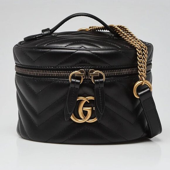 Gucci Black Quilted Leather Marmont Mini Round Backpack Bag - Picture 1 of 11